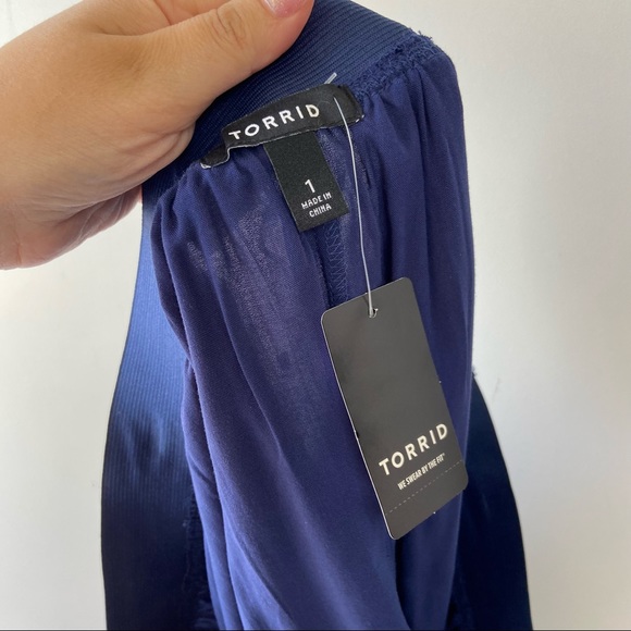 Torrid embroidered blue elastic mesh midi skirt - Picture 6 of 7